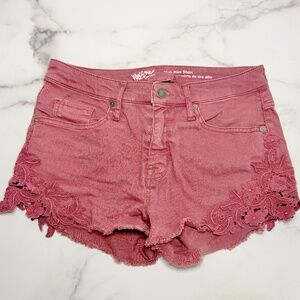 High Waist Embroidery Lace Denim Shorts